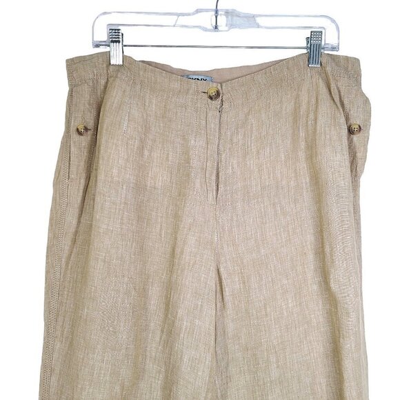 Vintage DKNY Linen Lagenlook Tan Beige Flowy Ankle Crop Pants - Picture 2 of 9